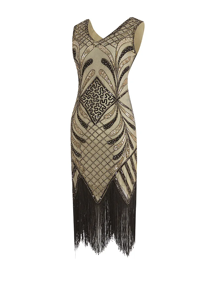 

New style Style Women 1920s Gatsby Sequin Art Deco Scalloped Hem Inspired Flapper Dress Vintage Lady Dress