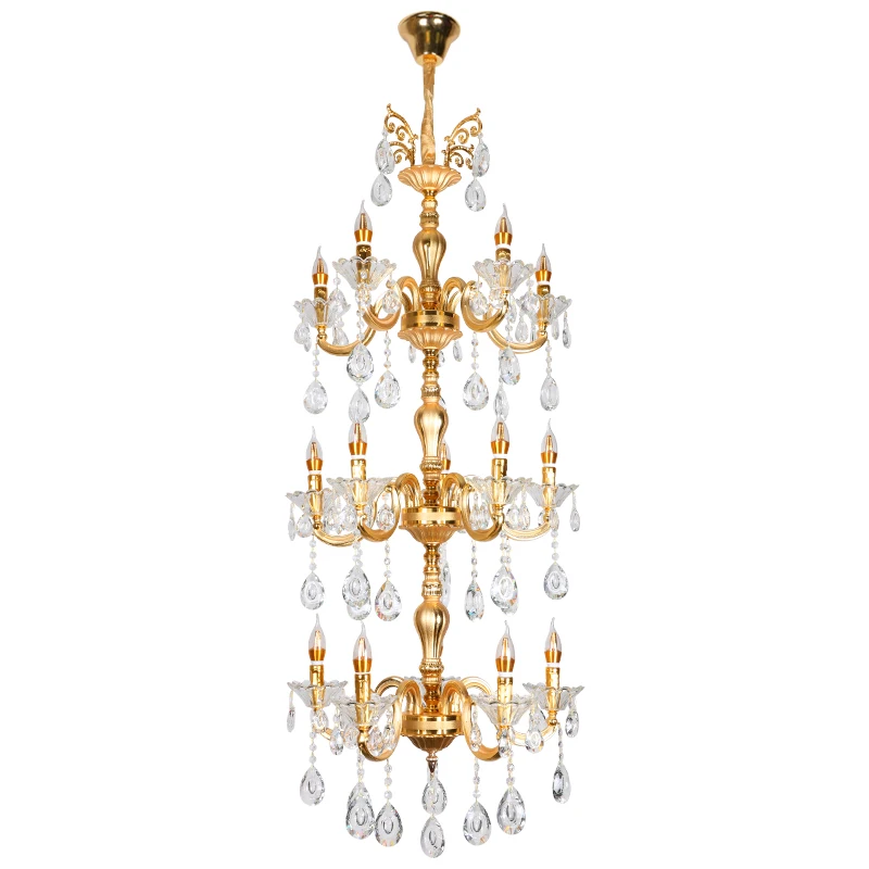 

European zinc alloy chandelier D58cm*H175cm villa crystal chandelier rotating stairwell long chandelier Hotel Hall Lustre lamps