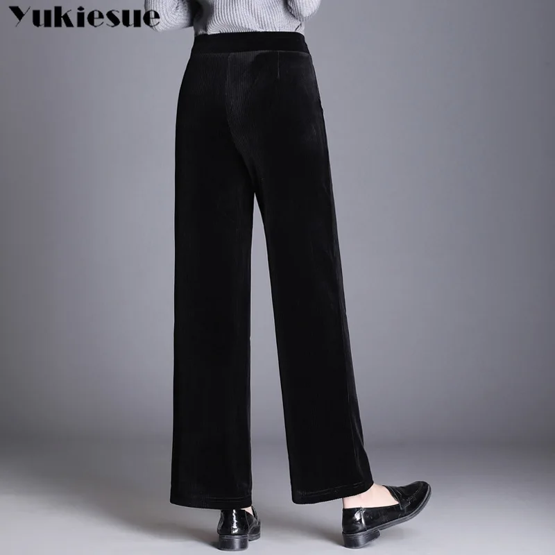 Вельветовые зимние теплые флисовые плотные женские брюки 2020 с высокой талией и