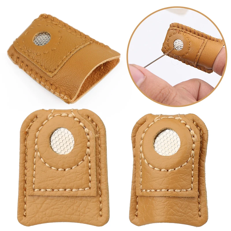 

RORGETO Patchwork Artificial Sheepskin Thimble Finger Sets with Metal Tip DIY Sewing Tools Needlework Accessory Thimble Durable