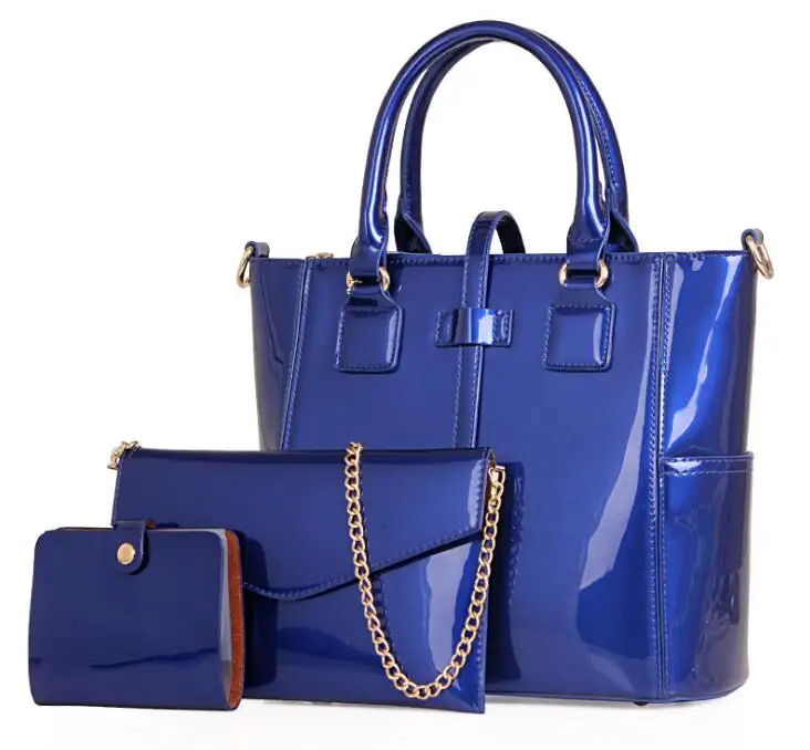 Новинка, 3 комплекта, композитная сумка для женщин, высокое качество, искусственная кожа, лакированная кожа, женская сумка, модная однотонная черная сумка-мессенджер, bolsa feminina - Цвет: Синий
