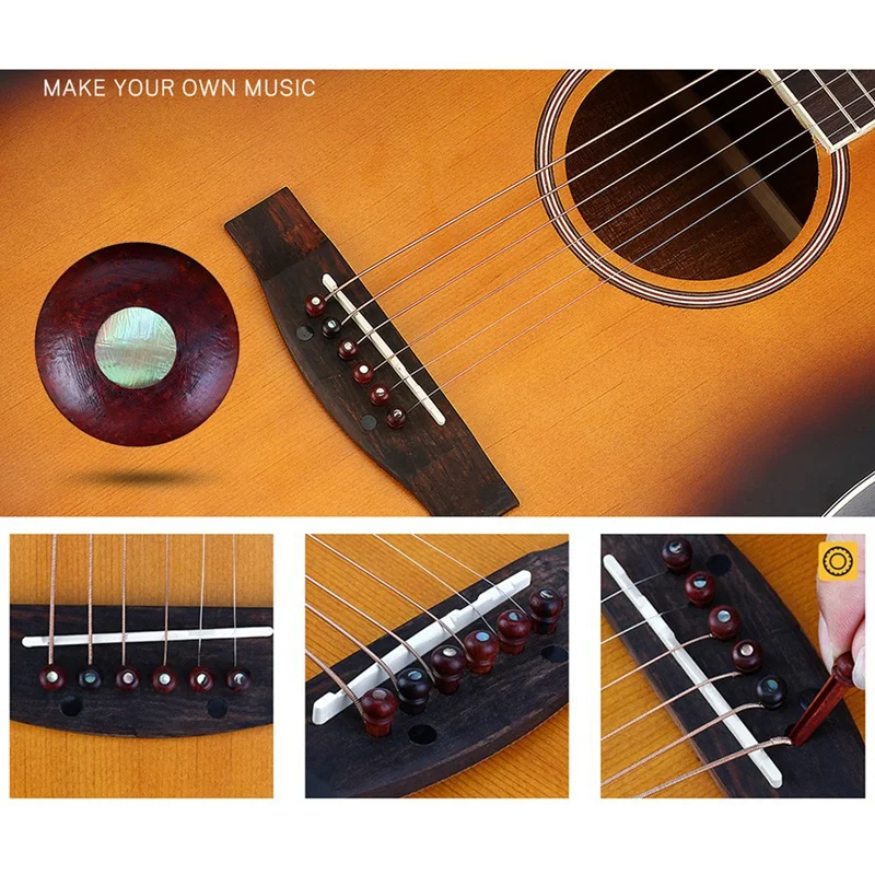 

Guitar Bridge Pins Acoustic Guitar Pegs Cocobolo Bridge Pins Inlaid 3mm Abalone Dot with Guitar Pins Puller and DIY