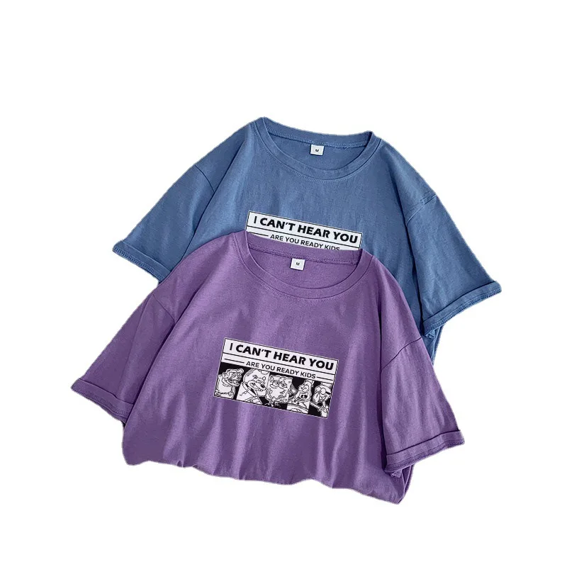 

Korean fashion summer new cartoon print short-sleeved T-shirt female y2k wild loose students Hong Kong style age reduction tops