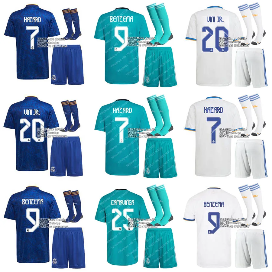 

2021 2022 BENZEMA MODRIC HAZARD 21-22 Send Fast Top Quality Shirt MARCELO Real MadridES Shirt JOVIC New Home Away KIDS Set