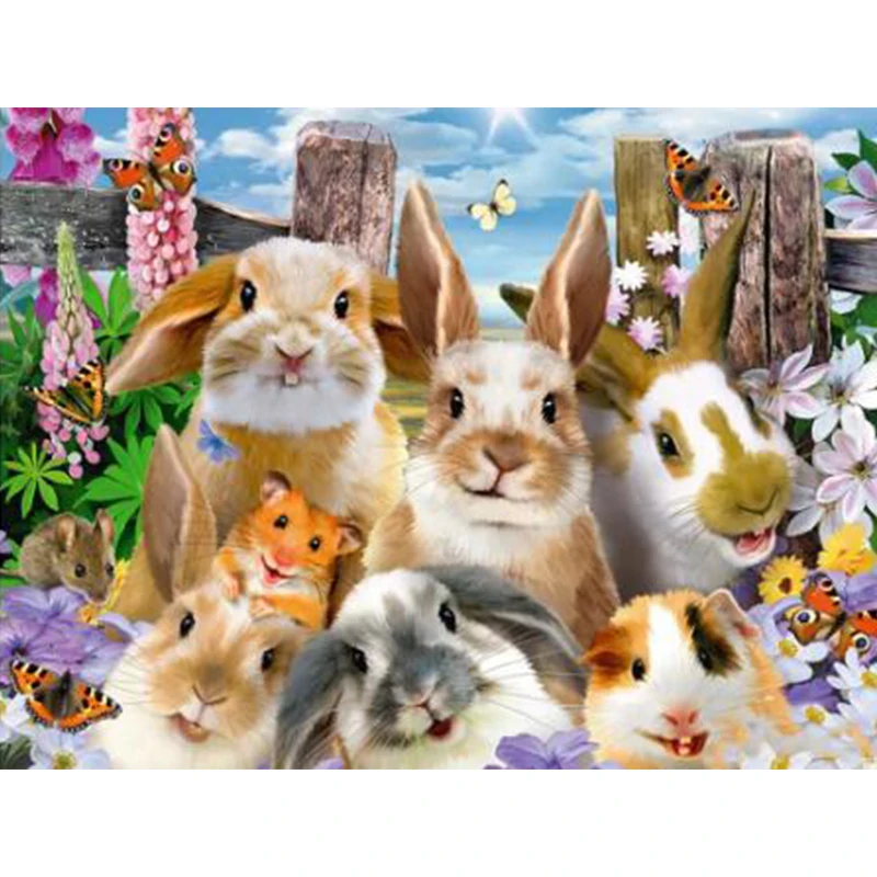 

5D Diamond Embroidery Cross Stitch DIY Painting Mosaic Rhinestones Anmial Rabbit Home Decor WDY
