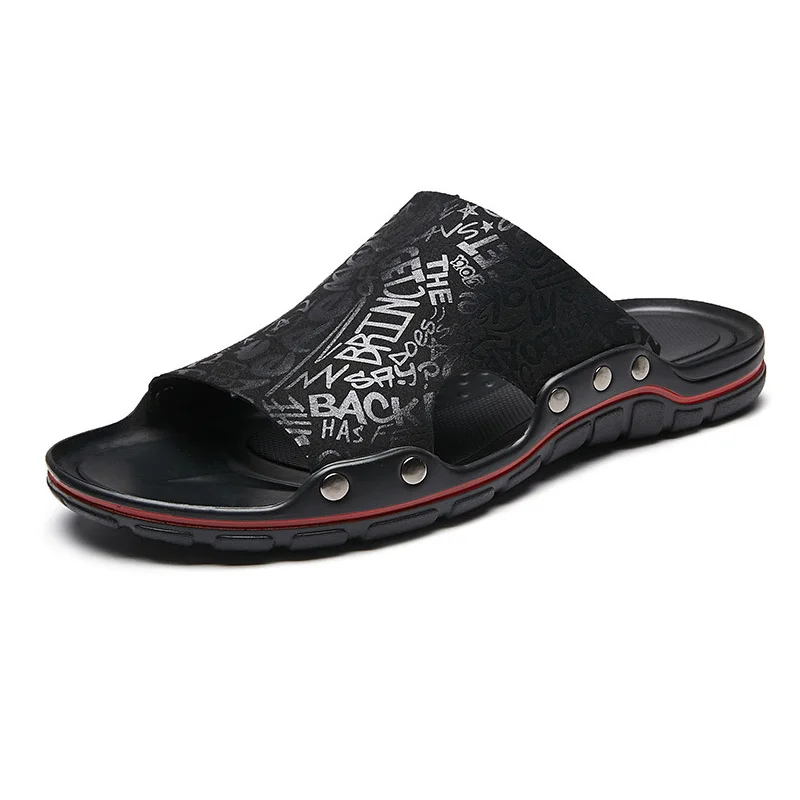 Сандалии KA1330 мужские кожаные повседневные пляжные шлепанцы плоская подошва для