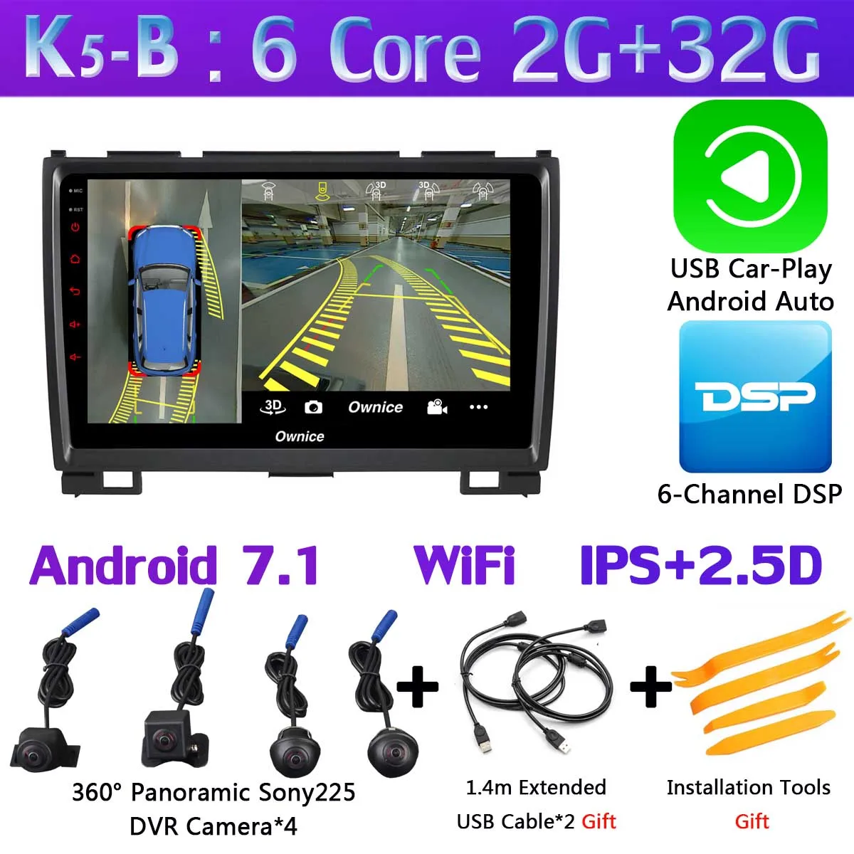 Ownice K1 K3 K5 K6 автомобильный dvd-плеер gps радио для Haval Hover Greatwall Great Wall H5 H3 2011 2012 2013 автомобильный Радио 360 ° панорамный - Цвет: K5-B-CarPlay