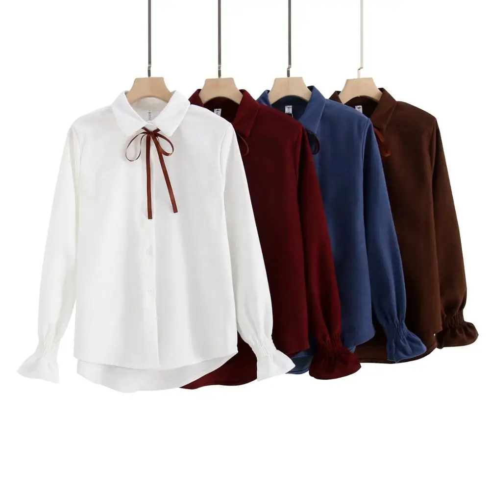 

Women Corduroy Shirt 2020 Autumn Winter Fashion Long Sleeve Female Elegant Loose Blouse Casual Shirts Solid Streetwear Tops