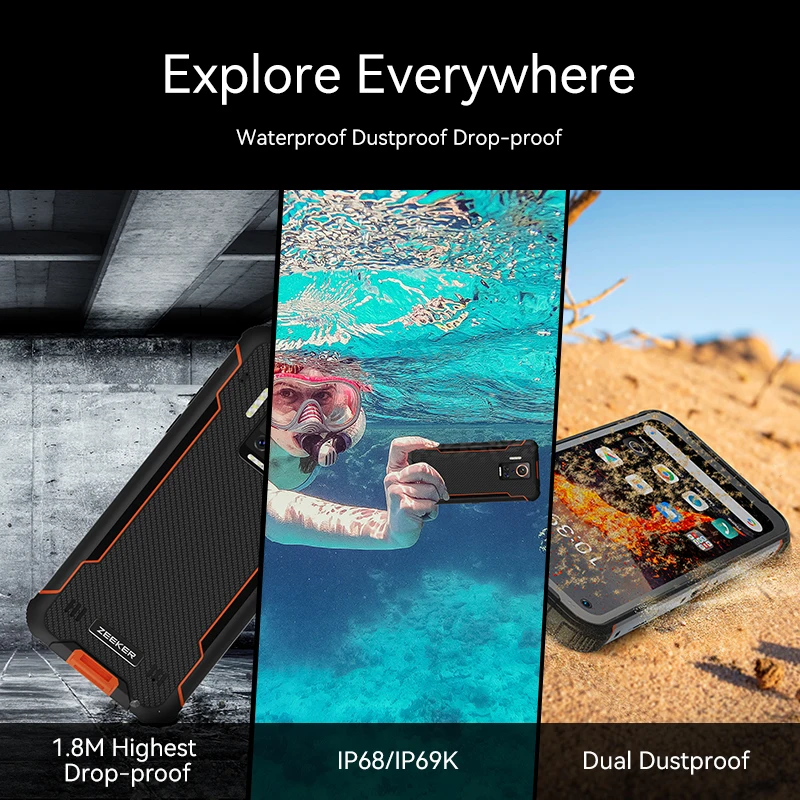 ZEEKER-tel&eacute;fono inteligente P10 resistente al agua IP69K, Smartphone resistente de 108MP, NFC, pantalla FHD de 6,49 pulgadas, c&aacute;mara cu&aacute;druple de visi&oacute;n nocturna IR, 6000mAh-3
