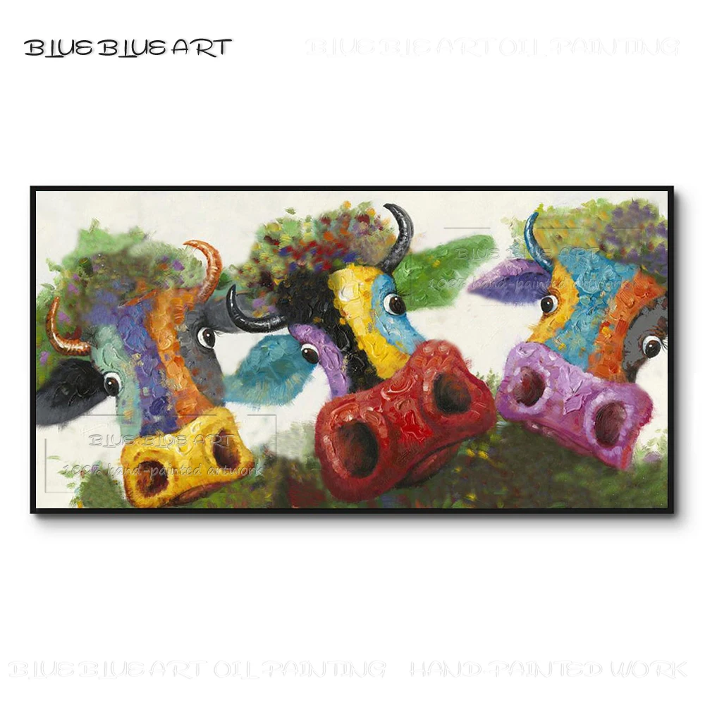 Ручная роспись Настенная картина современное животное 3 коровы маслом ручной