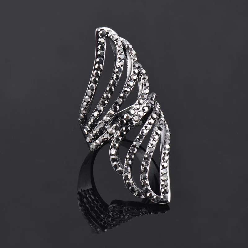 

LEEKER Vintage Angel Wing Rings For Women Black Silver Color Big Ring Party Jewelry wedding accessories Ring On Finger ZD1 LK4