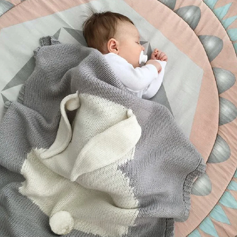 

Wrap Knitted Blanket For Kid Rabbit Cartoon Plaid Infant Toddler Bedding room decoration girl and boy baby blanket newborn