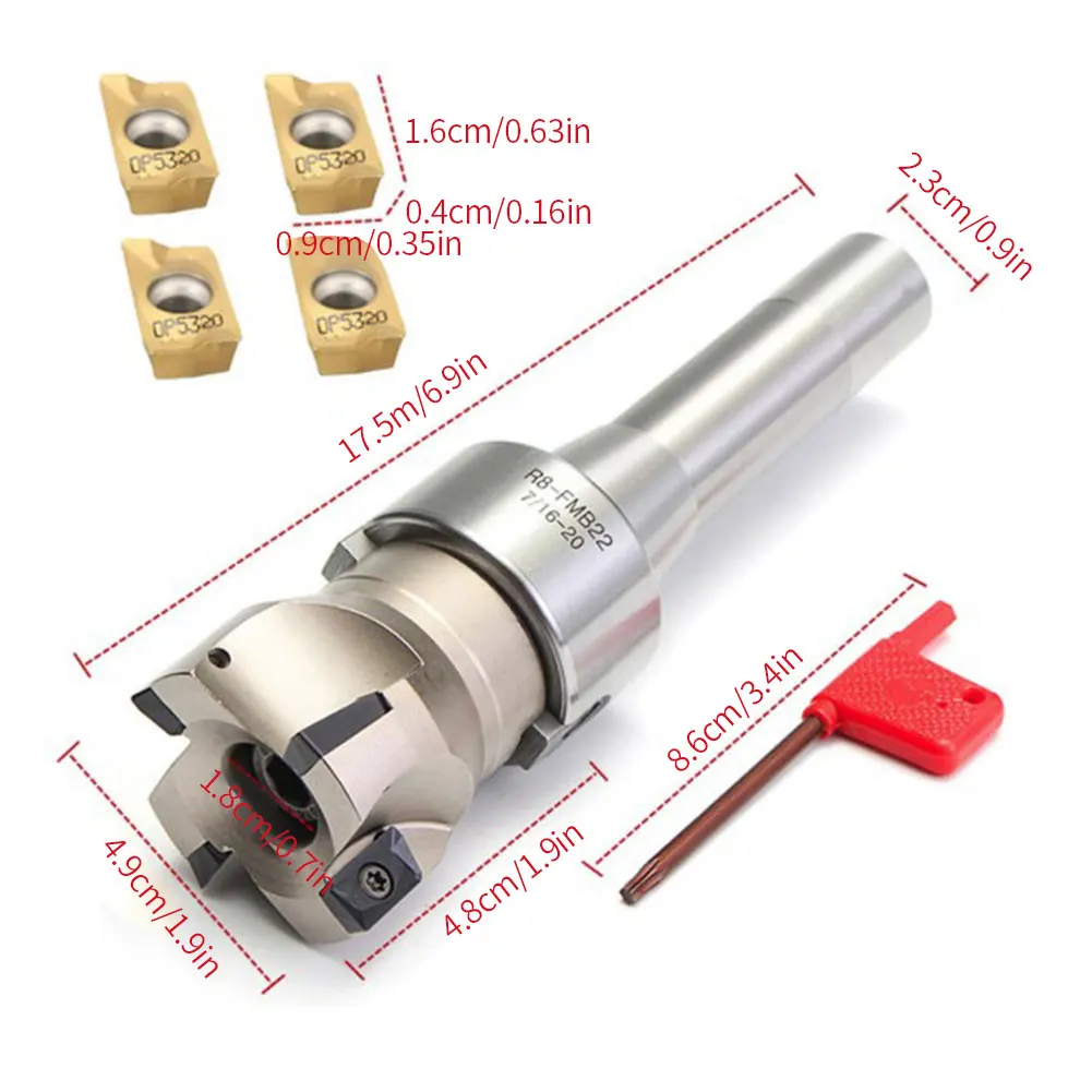 

R8-FMB22 7/16-20 UNF SShank Face Mill Shell Arbor 400R End Milling Slice With Carbide Inserts T15 Wrench Insert Tool Supplies