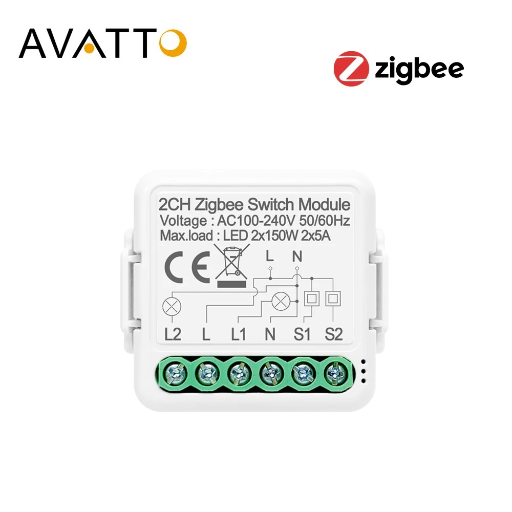 Умный модуль выключателя света AVATTO Zigbee 1/2/3/4 клавиши с 2 сторонним управлением