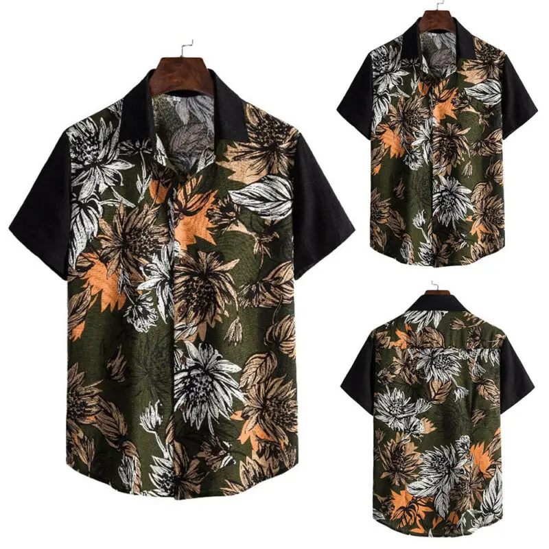 

Men's Hawaiian Floral T Shirt Summer Short Sleeve Beach Party Rever Neck Shirts