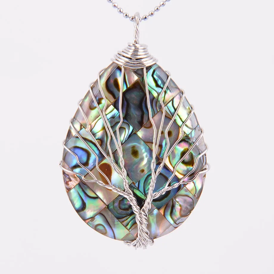 Натуральный Камень Капля воды кулон в виде раковины абалона серебро линии