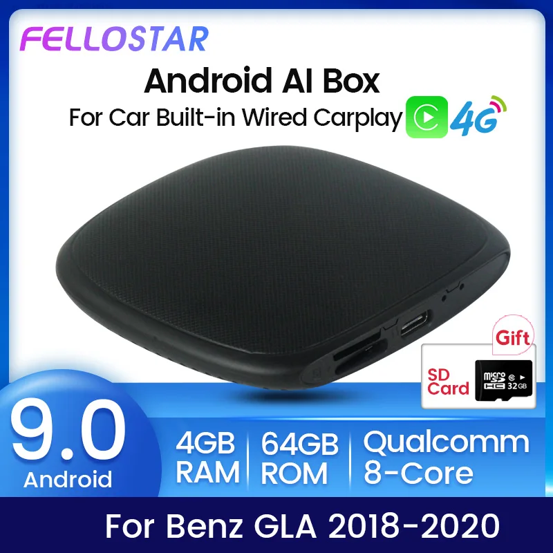 Автомобильный мультимедийный ключ Qualcomm Mini Ai Box Android 9 4 + 64 ГБ для Benz GLA class 2018-2020