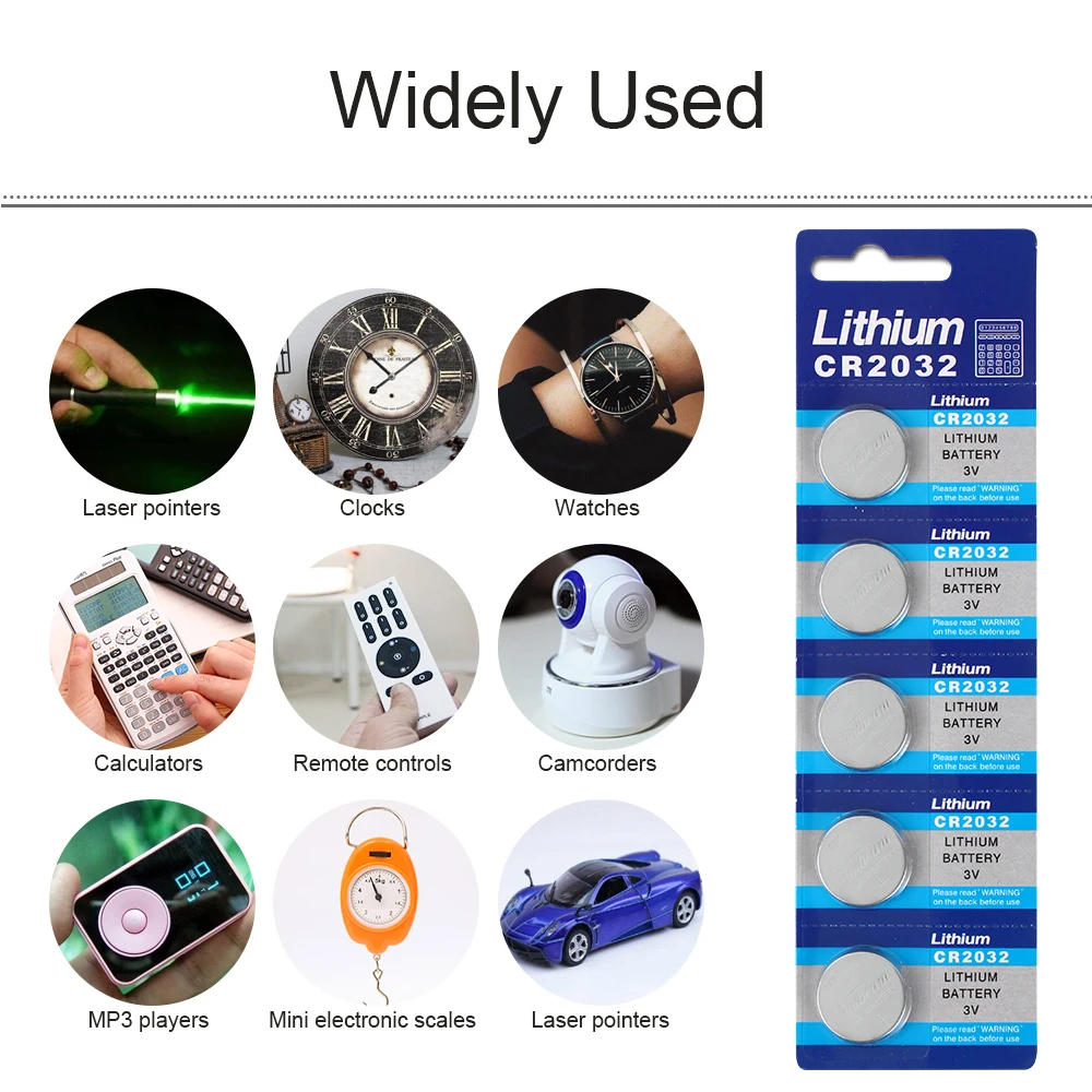 

5pcs/1card 3V CR 2032 Lithium Button Cell Battery BR2032 DL2032 ECR2032 CR2032 5004LC KCR2032 Coin Cell Batteries For Watch Toys