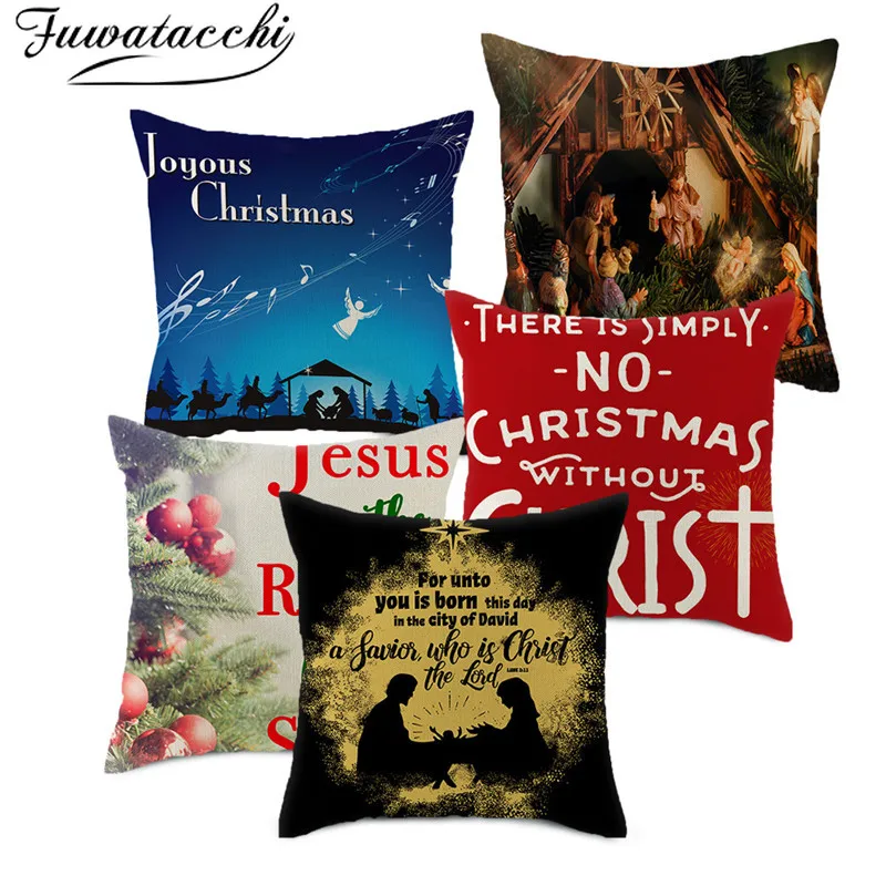 Рождественские льняные наволочки Fuwatacchi для снежного дома декоративные дивана 45