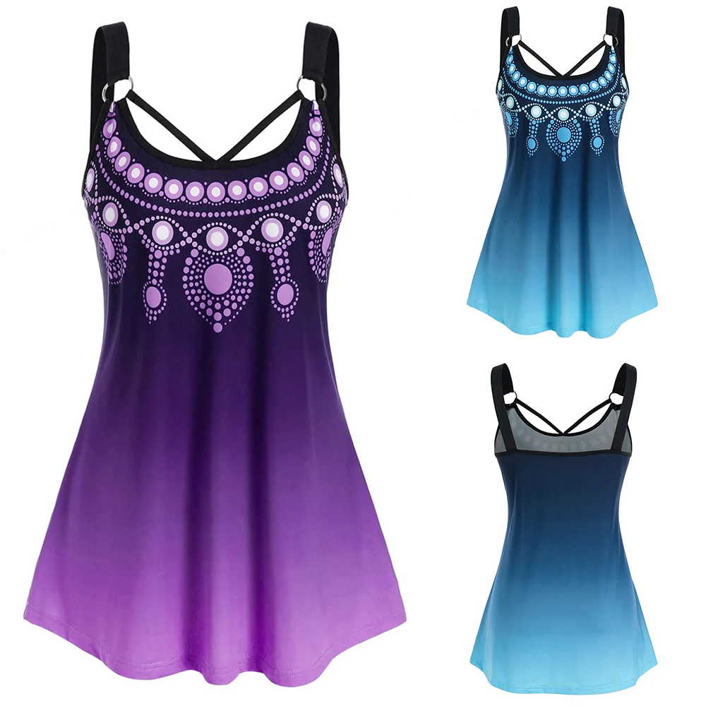 

5XL Big Size Harajuku Summer Women Tank Top Boho Printed Vest for Femme Tops Round Neck Sleeveless Casual Backless Tank Tops D30