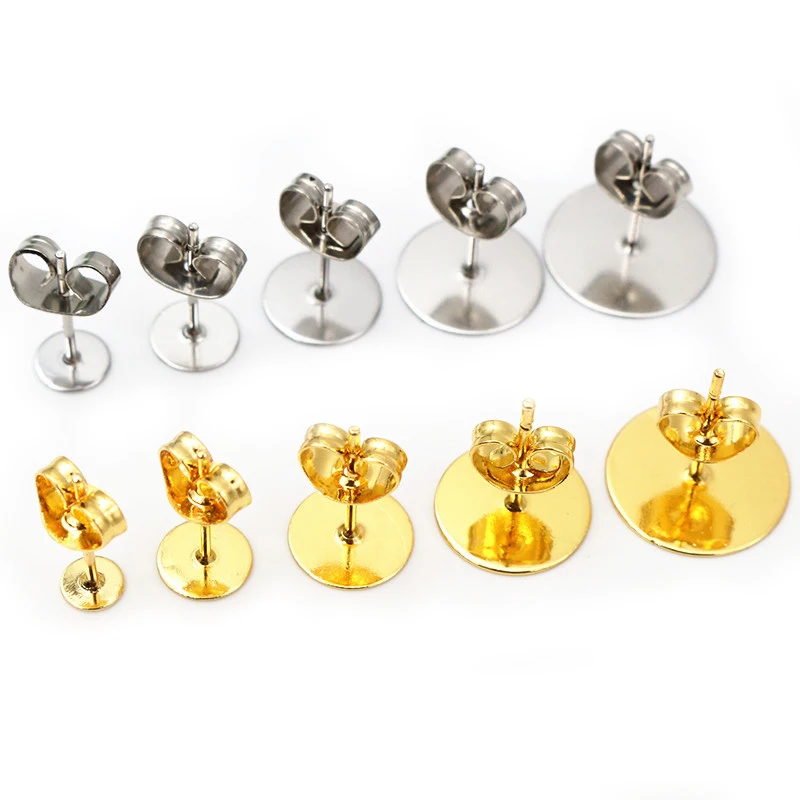 50-100pcs/lot Gold Stainless Steel Earring Post Base Studs B