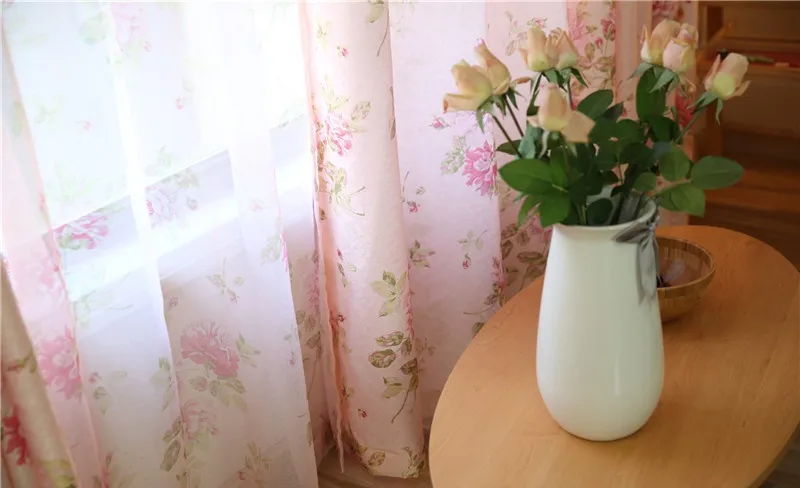 Blue Floral Curtain For Living Room Luxury Semi Blind Drape Window Panel Fabric Curtain For Bedroom Shading Pink Sheer HM386*30