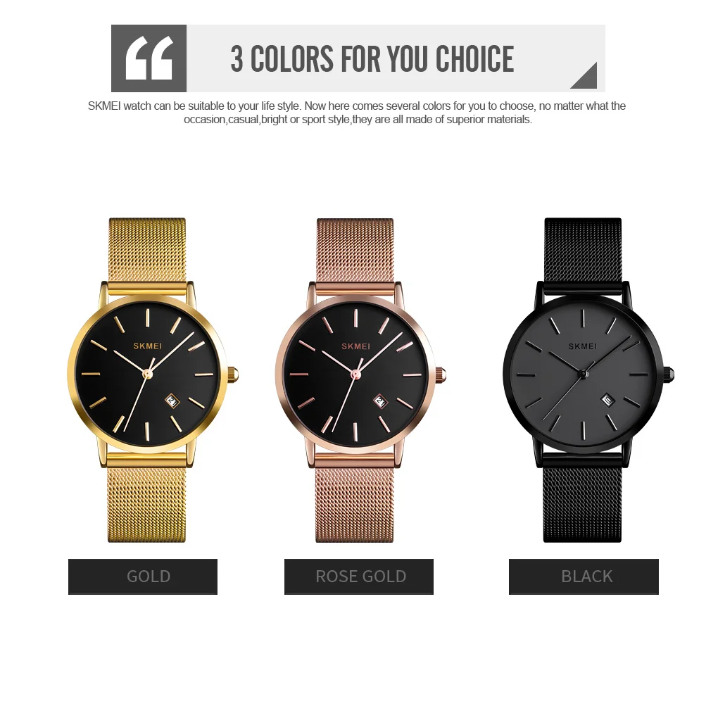 

Fashion Women SKMEI Watch Casual Quartz Wristwatches Simple Style Montre 3bar Waterproof Stainless Steel Watchband Reloj Mujer