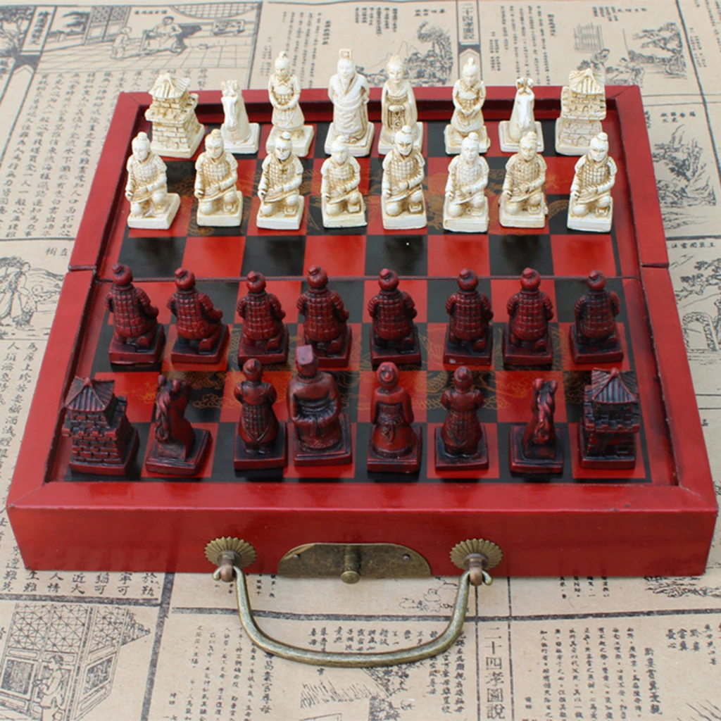 Chinese Chess Set Folding Wooden Resin Antique Red Board Game Shape | Спорт и развлечения
