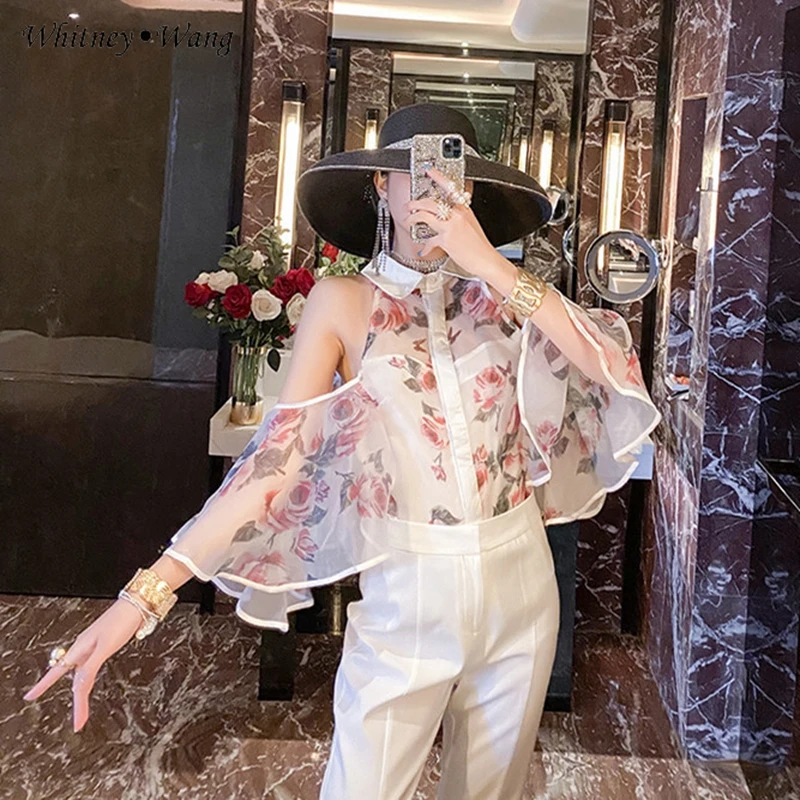 Женские блузки с открытыми плечами WHITNEY WANG летняя модная уличная одежда