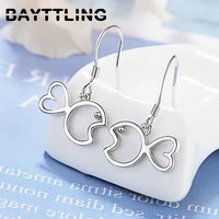 bayttling hot selling 22mm silver color exquisite hollow fish drop earrings for women charm wedding jewelry gifts