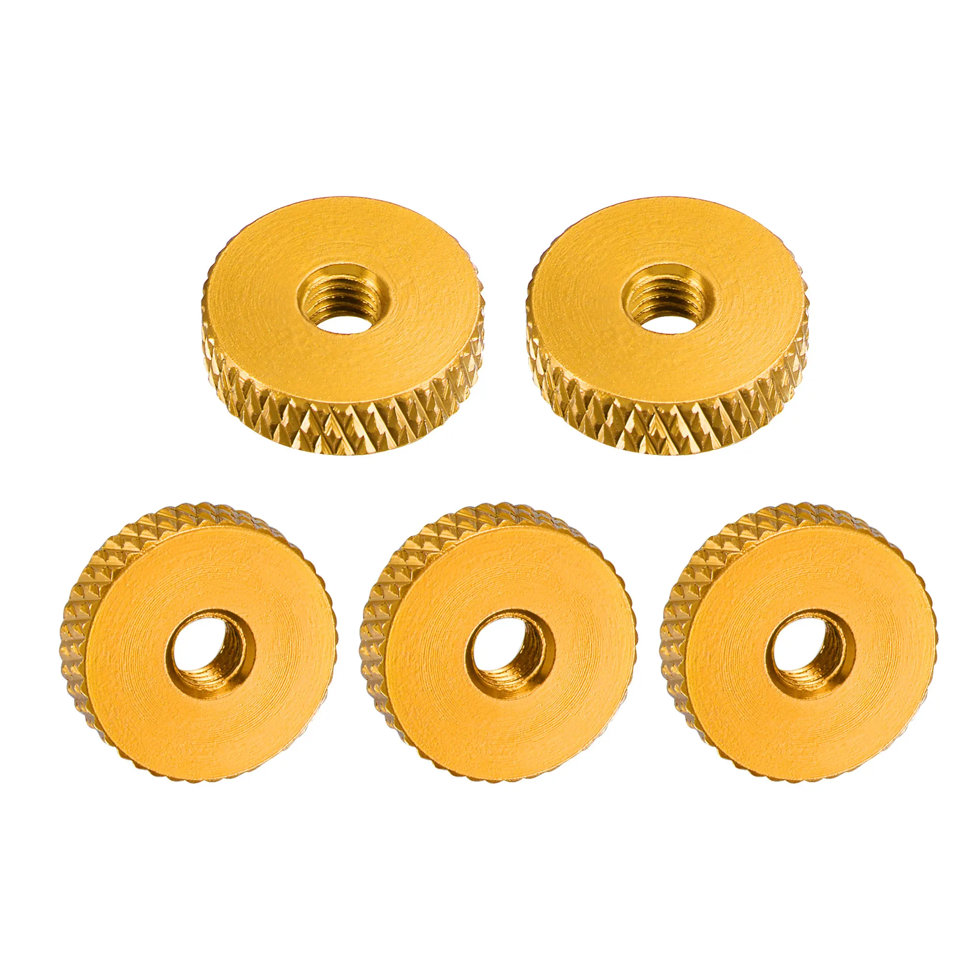 

Uxcell Flat Knurled Nut - M4 x 14mm x 4mm Thumb Nuts Lock Adjusting Nuts Aluminum Alloy Red 5Pcs