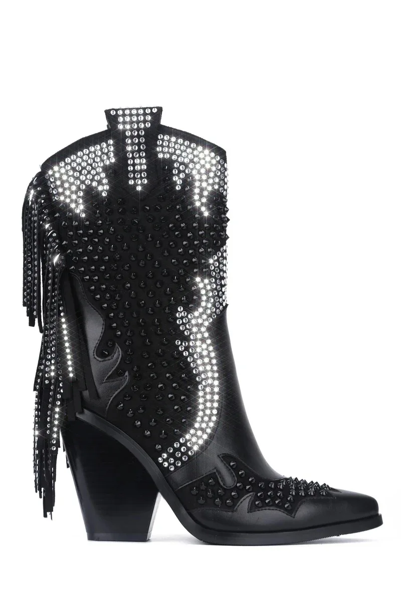 

Big size fashion sexy hot drill tassel thick heel in winter