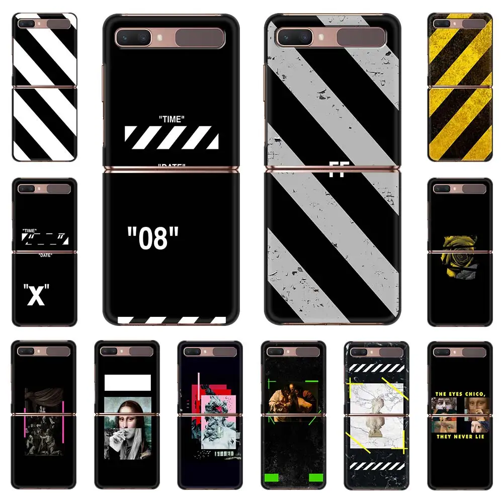 

Phone Case For Samsung Galaxy Z Flip Fold Hard PC Cover For Galaxy ZFlip 5G Mobile Bag Shell Luxury off street Brand Stripes
