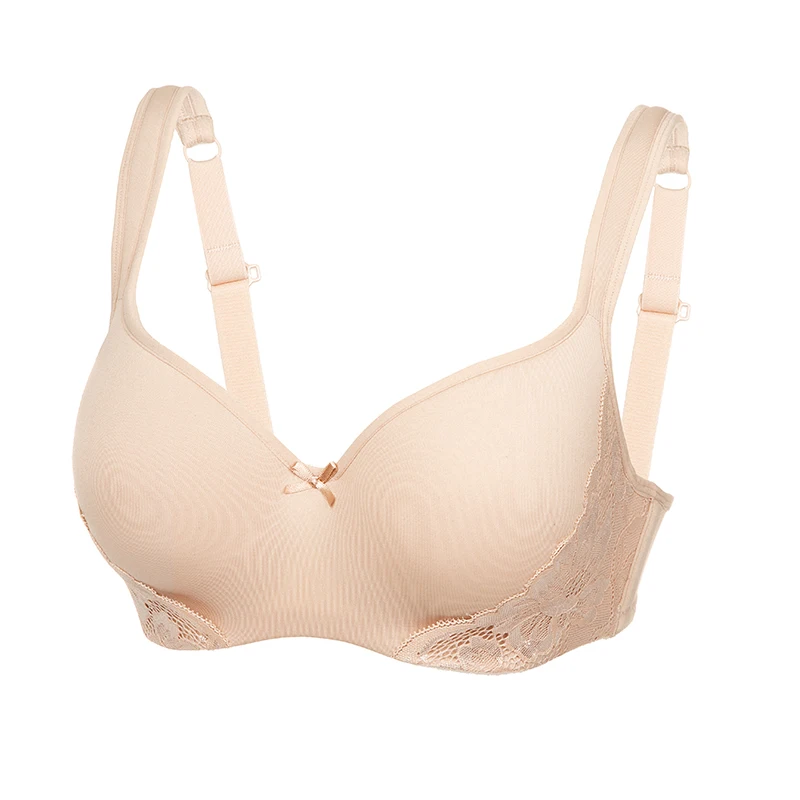 Beige03 Для женщин Гладкая на полную фигуру, слегка ОБИТАЯ на косточках цветочный кружевной бюстгальтер балконет размера плюс - Цвет: Beige03