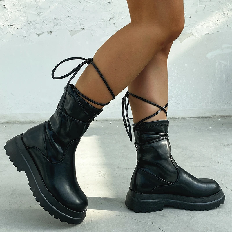 

Women Platform Boots Black Sexy Boots For Women Casual Shoes Winter Warm Ladies Boots Round Toe Female Flat Shoes Zapatos Mujer