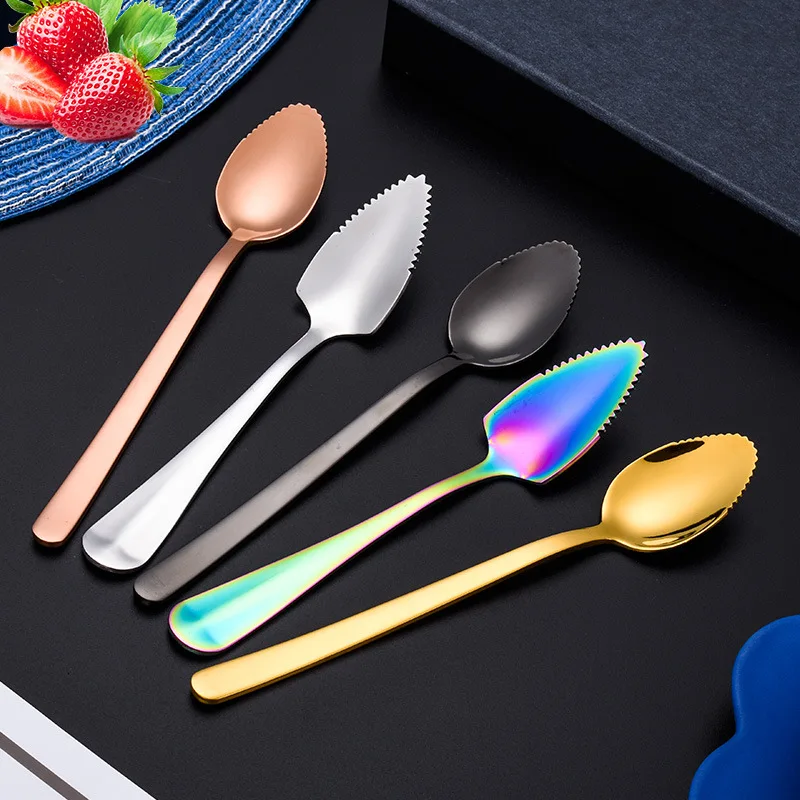 

Stainless Steel Fruit Grapefruit Spoon Serrated Edge Ice Cream Dessert Tea Coffee Stirring Spoon Kitchen Cutlery Tableware