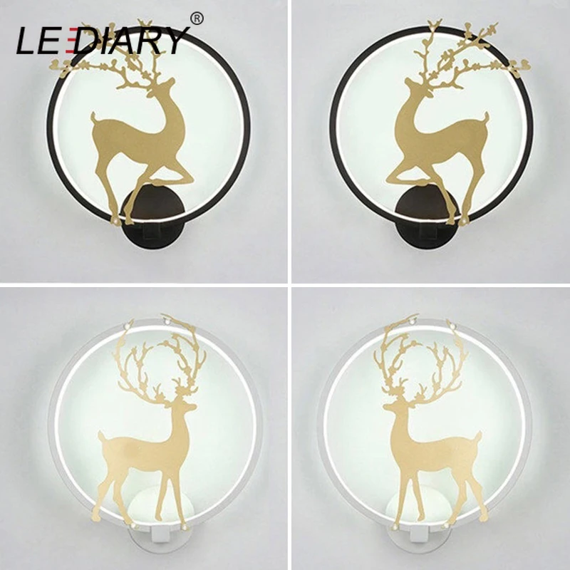 Настенная круглая лампа LEDIARY с золотым оленем Современное украшение для гостиной