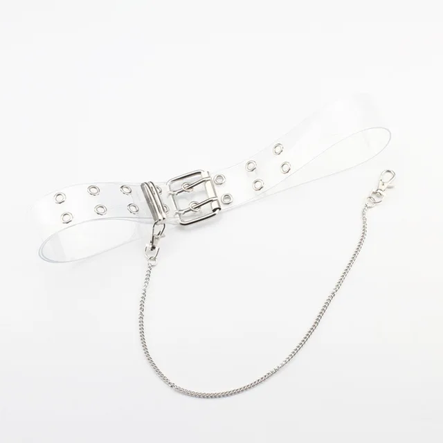 Style 2(with chain) Двухрядная лента из ПВХ для женщин модный двойной штифт Пряжка Женская белая Талия прозрачные ремни женские джинсы пояс для платья 514 - Цвет: Style 2(with chain)
