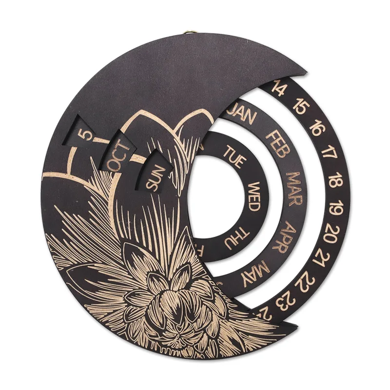 

10 Inches Premium Manual Rotatable Wall Hanging Wood Moon Disks Calendar for Home Decor
