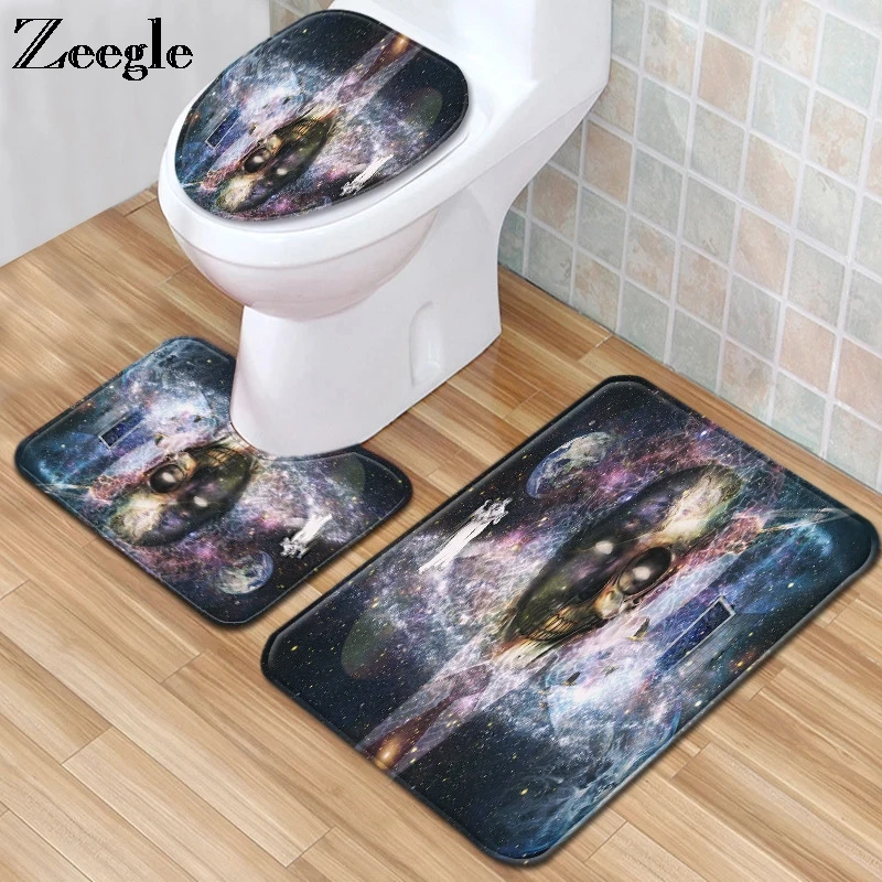 

Zeegle 3pcs Bath Mat Set Absorbent Toilet Pedestal Rug Flannel Soft Foot Mat Washable Toilet Seat Cover Mat Anti Slip Toilet Set