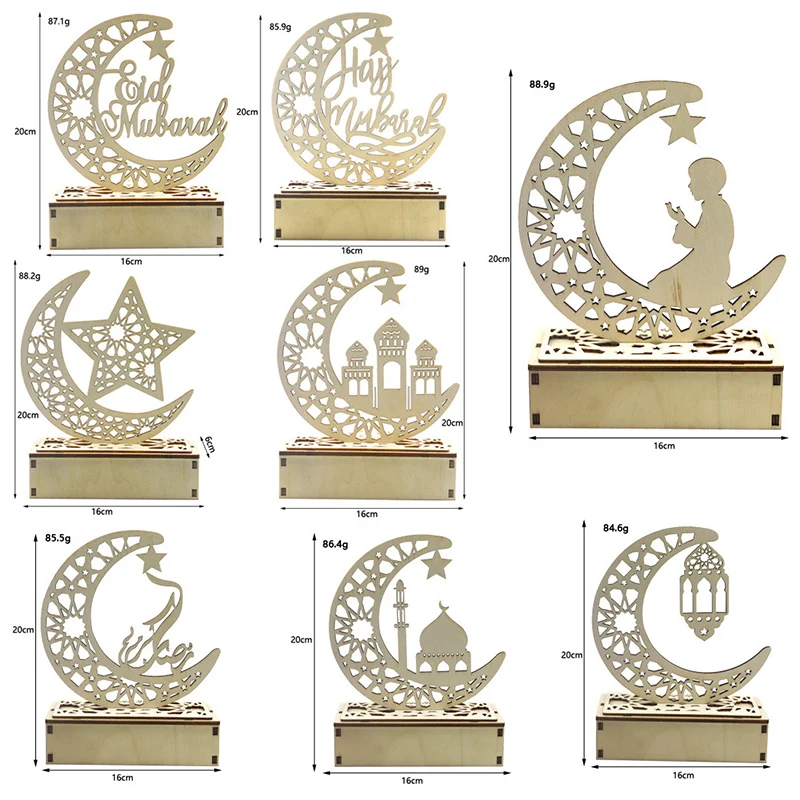 

Wooden Moon Hollow Letters LED Light for Islamic Eid Mubarak Ramadan Karul Festival LED Lamp Decoration Crafts LED Gifts VJ-Drop