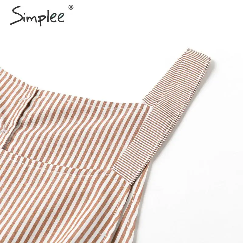 Простое Полосатое летнее платье с ремешком для спагетти женское повседневное