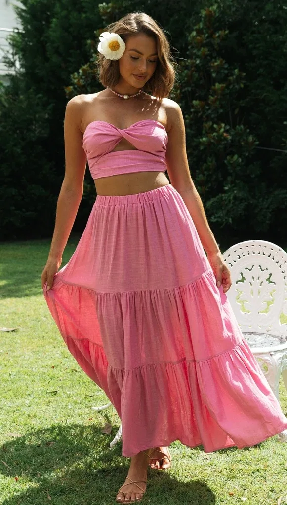 Женский сексуальный Топ без бретелек с открытой спиной и длинное платье комплект