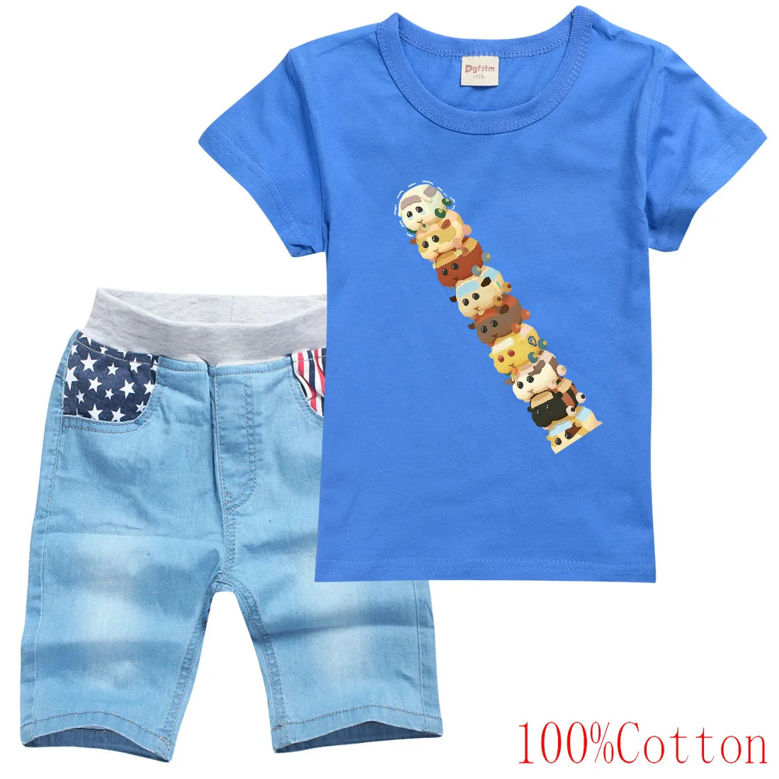 

2021 Summer Cartoon Harajuku PuiPui Molcar Clothes Kids Guinea Pig Car Boys T-shirts Denim Shorts 2pcs Sets Toddler Girls Outfit