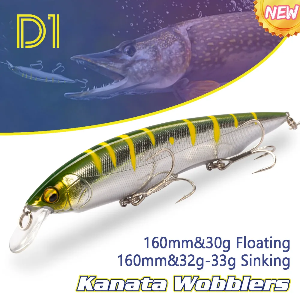 D1 Flat-sided Jerkbait 160mm 30g Floating Wobblers of Pike Sea Fishing Depth 0.8 - 1.2m Sinking Lure 32g 33g Good Baits DT5012
