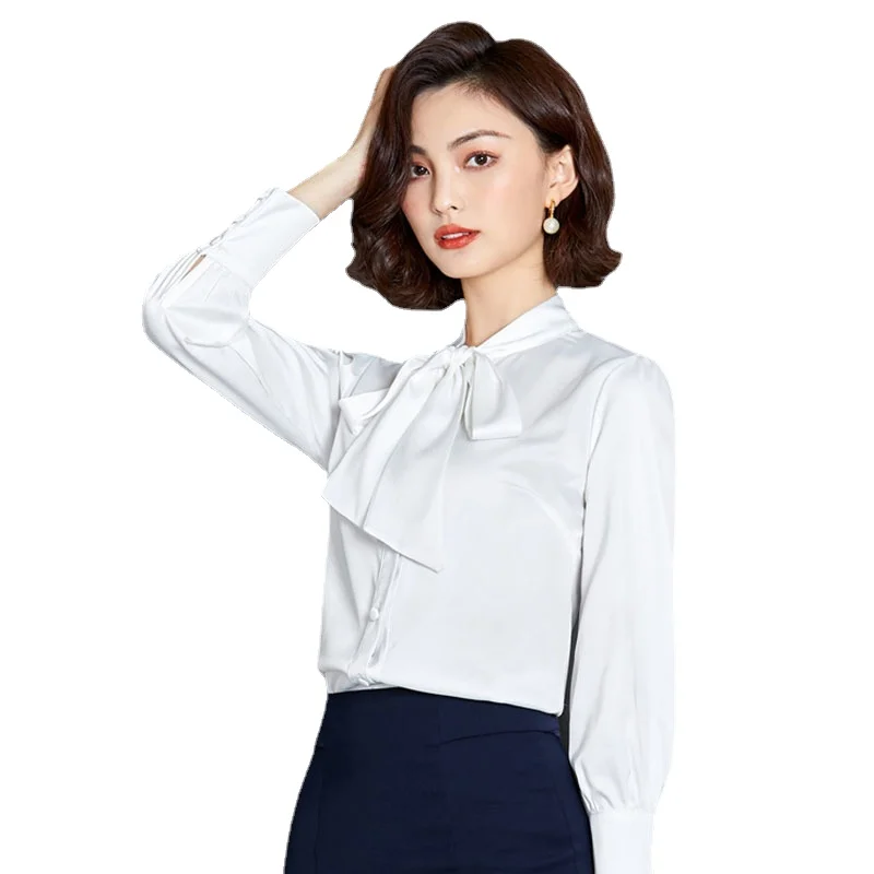 Шифоновая рубашка со шнуровкой и большим бантом с длинными рукавами женская из