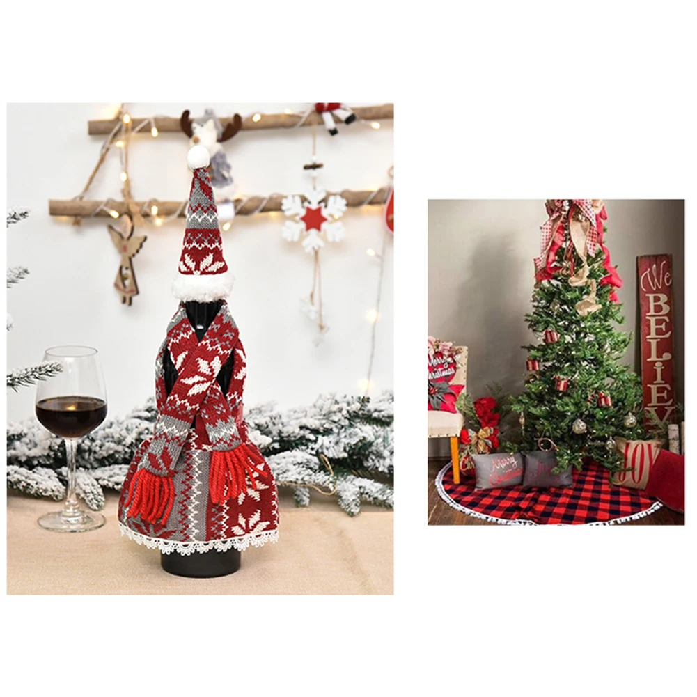 Рождественская юбка шапка шарф ткань сумка для упаковки шампанского праздничное