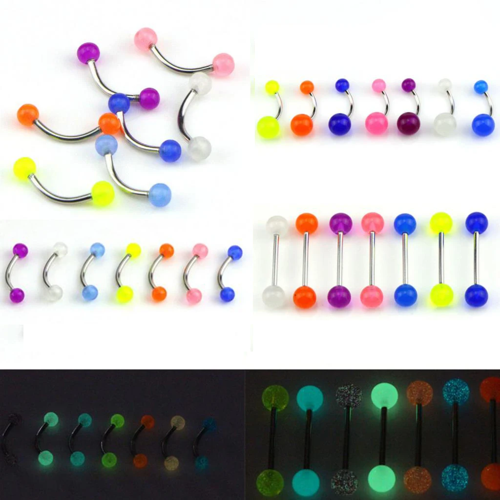 7 шт. светится в темноте светящаяся пирсинг-штанга для языка кольца пирсинг тела
