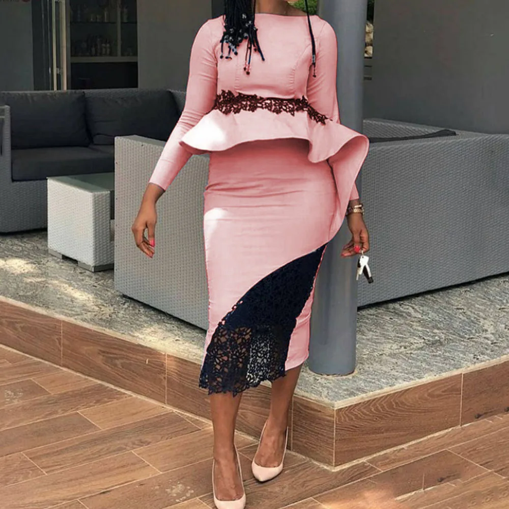 Женское платье в африканском стиле кружевное лоскутное облегающее коктейльное