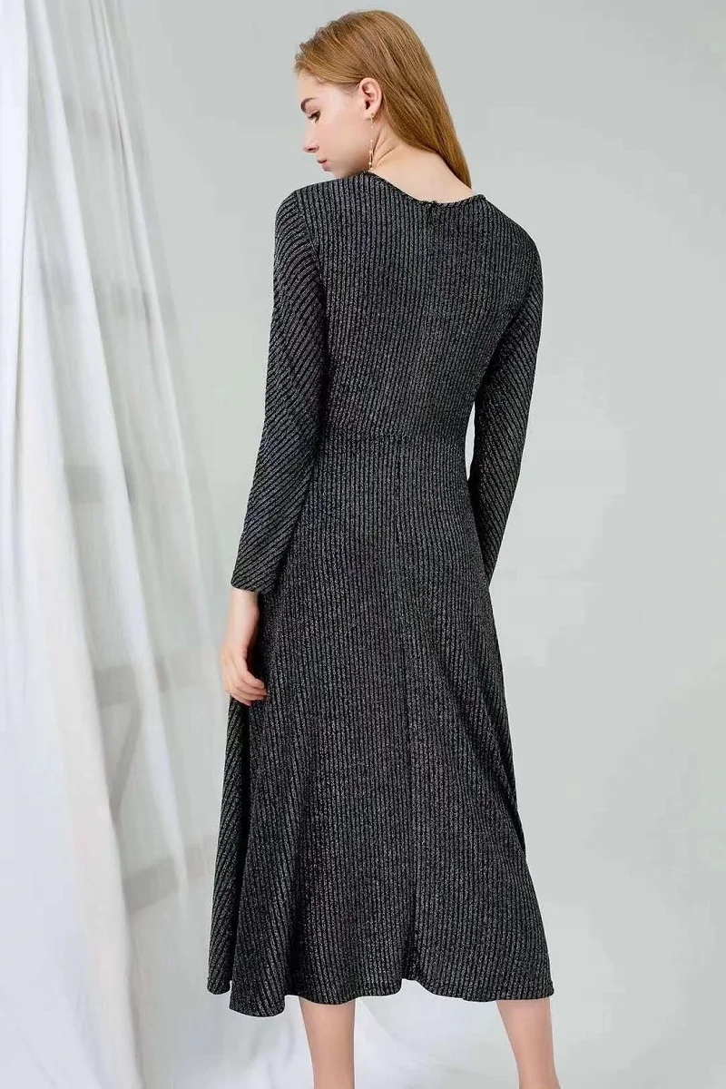 

Knitted Dress 2020 Autumn Winter Fashion Style Women High Quality Lurex Yarn Knitting Long Sleeve Casual Long Sweater Dress